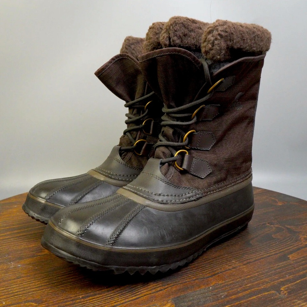 Sorel PAC Nylon Mens Size 8.5 Brown Waterproof Insulated Duck Winter Snow Boots